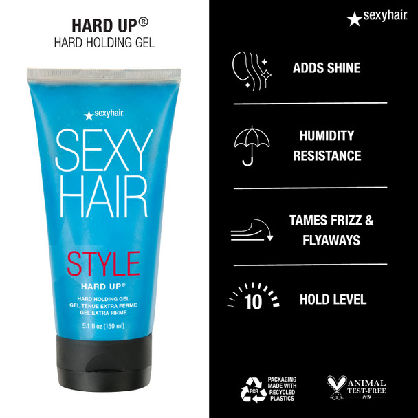 SexyHair Style Hard Up Hard Holding Gel  Extreme Hold  Non-Flaking Formula  All Hair Types 5.1 fl oz