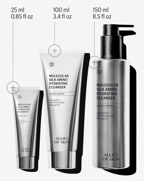 Allies of Skin Molecular Silk Amino Hydrating Cleanser: Hyaluronic Acid, Ceramides, Safflower & Moringa Oils. Nourishes, Conditions & Repairs 100 ml/2.4 oz