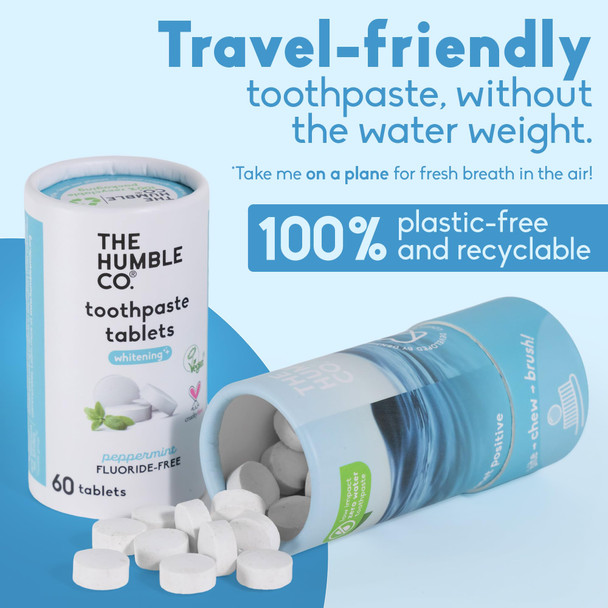 The Humble Co Teeth Whitening Chewable Toothpaste Tablets Peppermint - Fluoride-Free Toothpaste Tabs - Bite, Chew, Brush - Travel-Friendly & Waste-Free Dental Oral Care & Hygiene - 180 Count