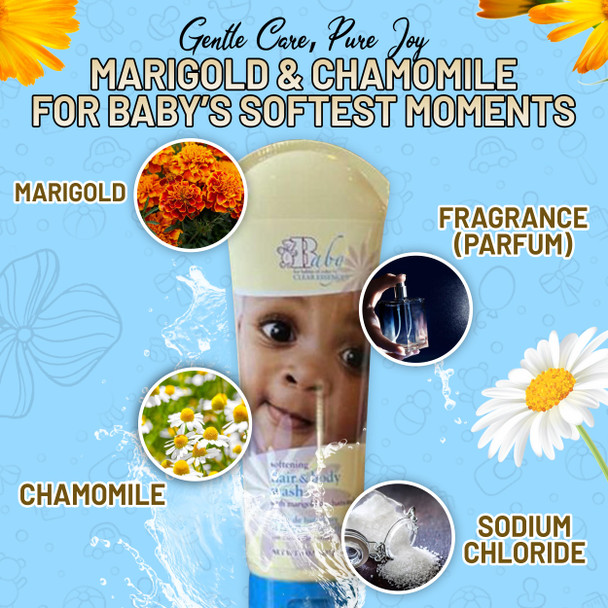 Clear Essence Baby Softening Hair & Body Wash with Marigold & Chamomile - 8 oz| Gentle Tear-Free Baby Wash for Delicate Skin & Hair | Nourishing Baby Bath Formula with Calendula for Ultimate Skin Care