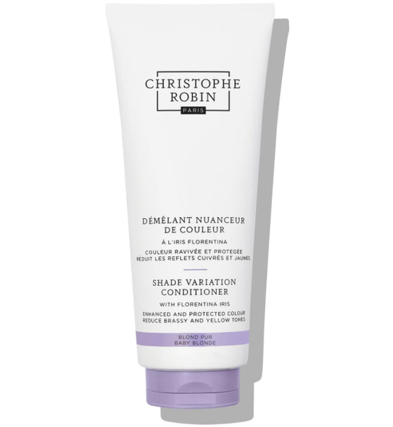 Christophe Robin Shade Variation Baby Blonde Toning Purple Conditioner with Florentina Iris Neutralizes Brassy Yellow Tones for Blonde Bleached Silver Highlighted Hair 200ml