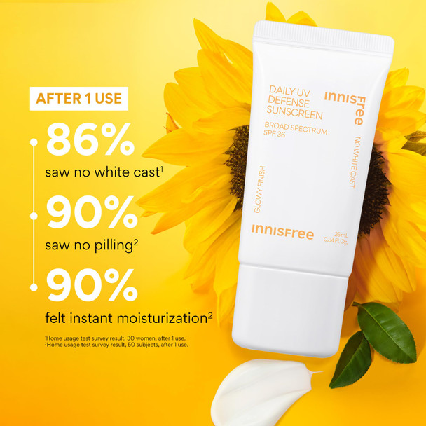 Innisfree Daily UV Defense SPF 36 – Korean Face Sunscreen Invisible Finish Broad Spectrum No White Cast Lightweight Hydrating Available in Gift Sets Brighten and Protect Set
