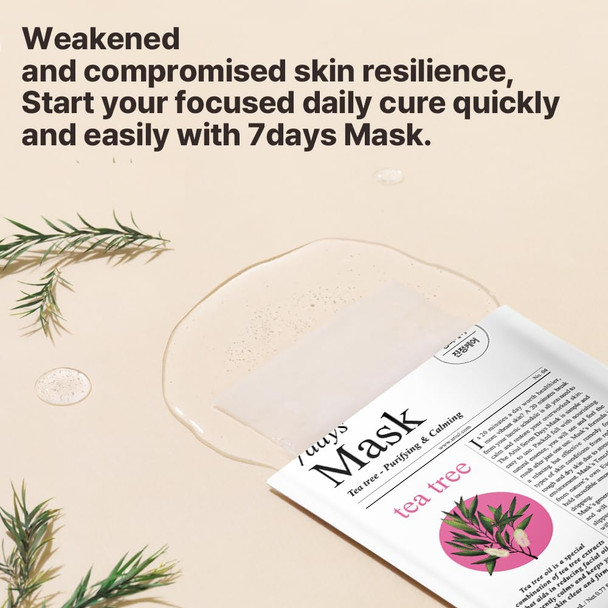 Ariul 7 Days Mask Heartleaf P – Calming & Moisturizing Korean Face Mask with Panthenol & Ceramide, Hydrating & Soothing, Pore Purifying, Vegan Sheet, 10 Masks, 23ml / 0.77 fl. oz Each (Tea Tree M)