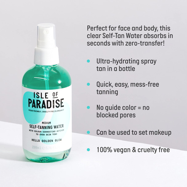 Isle of Paradise Self Tanning Water - Color Correcting Self Tan Spray for Bronze Glow Vegan and Cruelty Free --Sun-Kissed Glow 200ml
