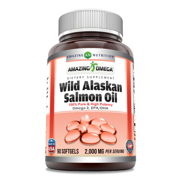 Amazing Omega Wild Alaskan Salmon Oil 2000mg Per Serving Softgels Supplement (90)