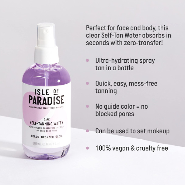 Isle of Paradise Self Tanning Water - Color Correcting Self Tan Spray for Bronze Glow Vegan and Cruelty Free 6.76 fl.oz -Dark (Bronzed Glow)