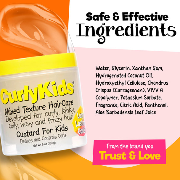 CurlyKids Mixed HairCare Custard for Kids – Lightweight Curl Defining Custard for Curly Coily Kinky & Wavy Hair – Frizz Control Moisturizing & Shine-Boosting Hair Care for Kids – 6oz