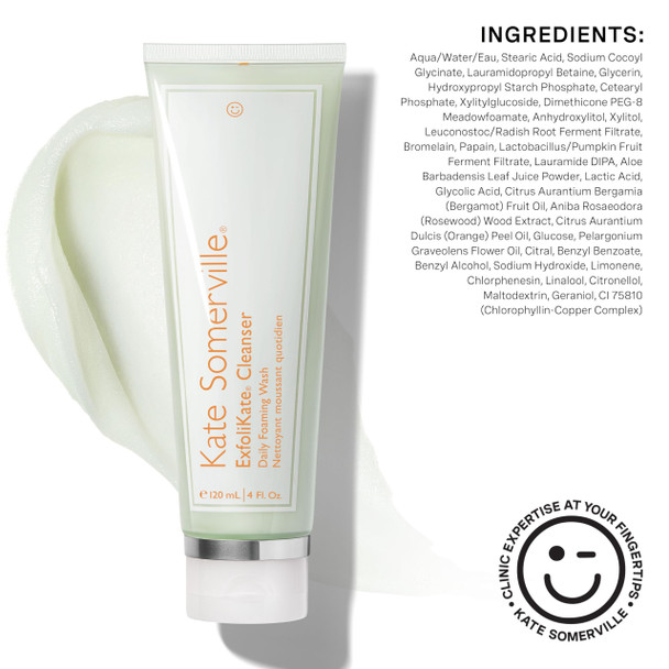 Kate Somerville ExfoliKate Cleanser – Daily Exfoliating Foaming Face Wash – Clinically Formulated Glycolic Acid and Lactic Acid Gentle Facial Scrub -4 Fl Oz