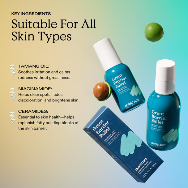 KraveBeauty Jumbo Great Barrier Relief Serum – Korean-Inspired Barrier Repair Serum Tamanu Oil Soothes Redness & Hydrates Vegan & Cruelty-Free 3.38 fl oz