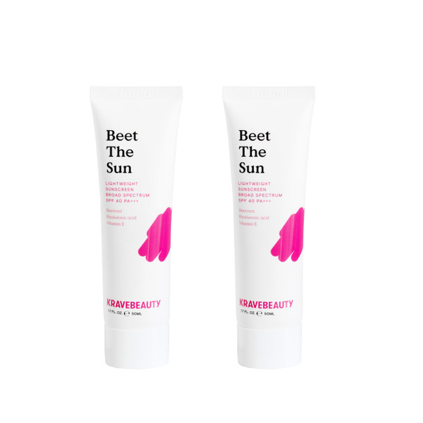 KraveBeauty Beet The Sun SPF 40 Duo – Korean-Inspired Daily Broad Spectrum Sunscreen Non-Greasy No White Cast Vegan & Cruelty-Free 1.7 fl oz x2