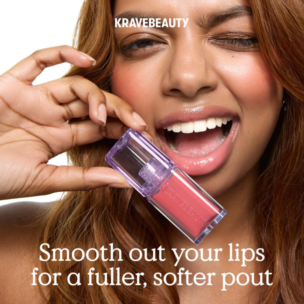 KraveBeauty Plumptuous Lip Jelly 0.24 fl oz Antioxidant-rich Lip Oil with a Sheer & Buildable Tint Non Sticky Formula For Fuller Looking Lips Vegan & Cruelty Free Guava Blush