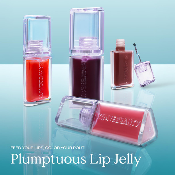 KraveBeauty Plumptuous Lip Jelly 0.24 fl oz Antioxidant-rich Lip Oil with a Sheer & Buildable Tint Non Sticky Formula For Fuller Looking Lips Vegan & Cruelty Free Iced Persimmon