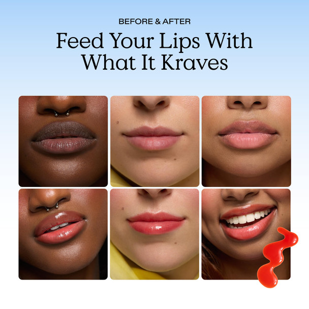 KraveBeauty Plumptuous Lip Jelly 0.24 fl oz Antioxidant-rich Lip Oil with a Sheer & Buildable Tint Non Sticky Formula For Fuller Looking Lips Vegan & Cruelty Free Iced Persimmon