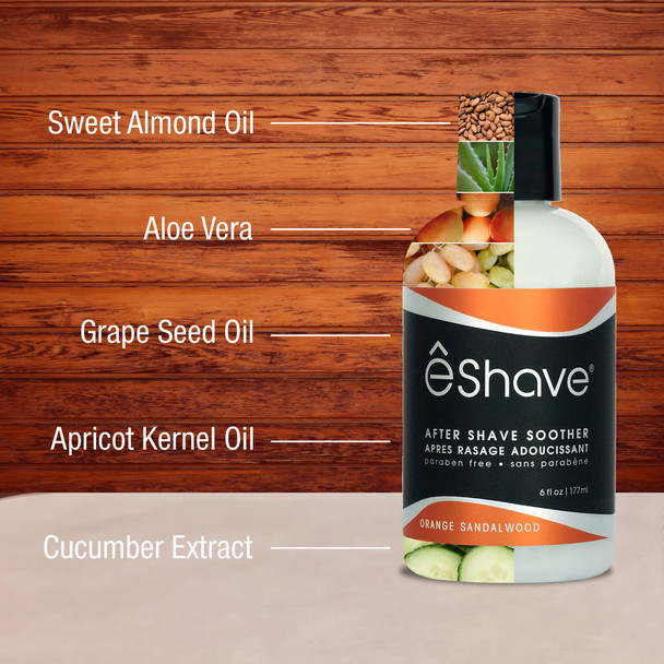 eShave Luxury After Shave Balm for Men-After Shave Lotion Soothes Razor Burn- Deep Moisturizes Skin- All-Natural Vegan After Shave Cream Zesty Orange Sandalwood 6 oz
