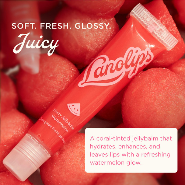 Lanolips Fruity Jellybalm - Tinted Lip Balm to Deepen Brighten & Enhance - Moisturizing Lanolin Lip Balm & Jelly Lip Gloss - Everyday Lip Makeup - Watermelon (10g / 0.35oz)