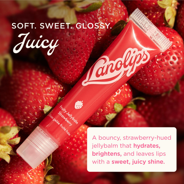 Lanolips Fruity Jellybalm - Tinted Lip Balm to Deepen, Brighten & Enhance - Moisturizing Lanolin Lip Balm & Jelly Lip Gloss - Everyday Lip Makeup - Strawberry (10g / 0.35oz)