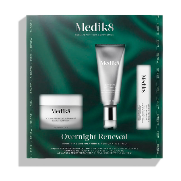 Medik8 Overnight Renewal Kit - Advanced Liquid Peptides Face Serum with Hyaluronic Acid - Ceramide Face Moisturizer Hydrates Skin - 3 pc