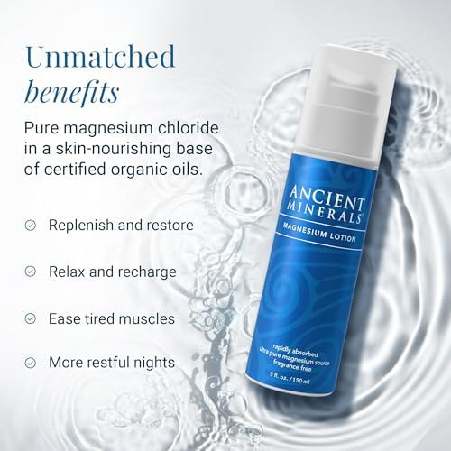 Ancient Minerals Magnesium Lotion Ãƒ¢Ã¢Š¬Ã¢‚¬Å“ Zechstein Magnesium Chloride Cream With Shea Butter Organic Oils & Hyaluronic Acid For Skin Hydration Non-Greasy Body Lotion 5Oz