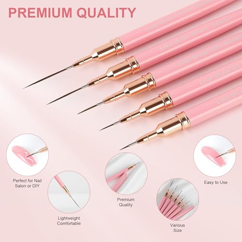 Artdone Metallic Nail Art Pens Liner Brushes Set 5Pcs Black Color Nail Tools For Long Lines Thin Details Fine Drawing Liner Brush Uv Gel Polish Painting Nail Design Sizes 5/8/12/20/25Mm