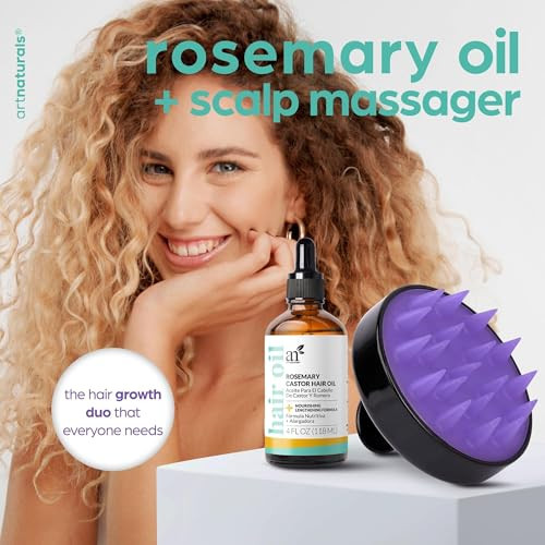 Artnaturals Organic Rosemary & Castor Hair Growth Oil + Scalp Massager Set Ãƒ¢Ã¢Š¬Ã¢‚¬Å“ Hair Relaxer For Dry Itchy Scalp Thickening & Hydration - Scalp Oil Products For Damaged Hair & Split Ends Ãƒ¢Ã¢Š¬Ã¢‚¬Å“ 4.0 Oz
