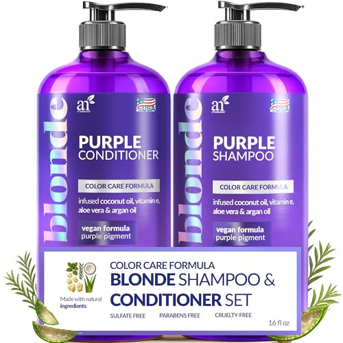 Artnaturals Purple Shampoo And Conditioner Set Ãƒ¢Ã¢Š¬Ã¢‚¬Å“ (2 X 16 Fl Oz / 473Ml) Ãƒ¢Ã¢Š¬Ã¢‚¬Å“ Protects Balances And Tones Ãƒ¢Ã¢Š¬Ã¢‚¬Å“ Bleached Color Treated Silver Brassy And Blonde Hair - Sulfate