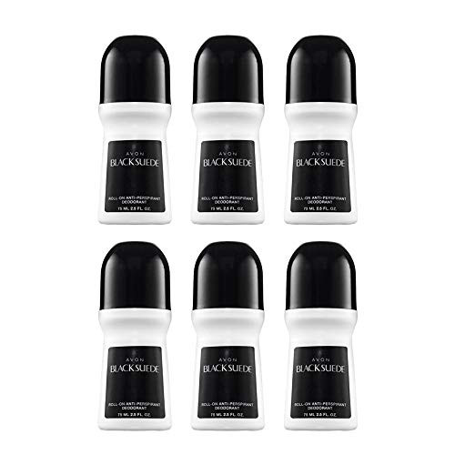 Avon Deododorant Men'S Roll-On Black Suede Anti-Whitening Non-Staining Quick-Drying Formula 2.6Oz/75Ml. Pack Of 6