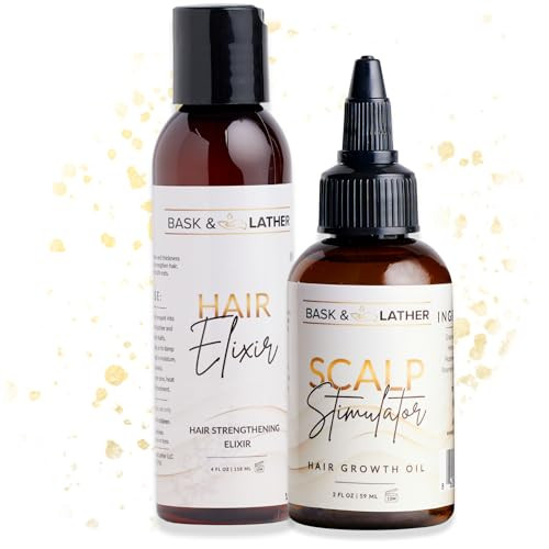 Bask & Lather Growth & Length Retention Bundle  Hair Elixir + Scalp Stimulator Oil  Strengthen Nourish & Revitalize Hair  Natural Oils For Healthy Scalp Reduced Breakage & Faster Growth