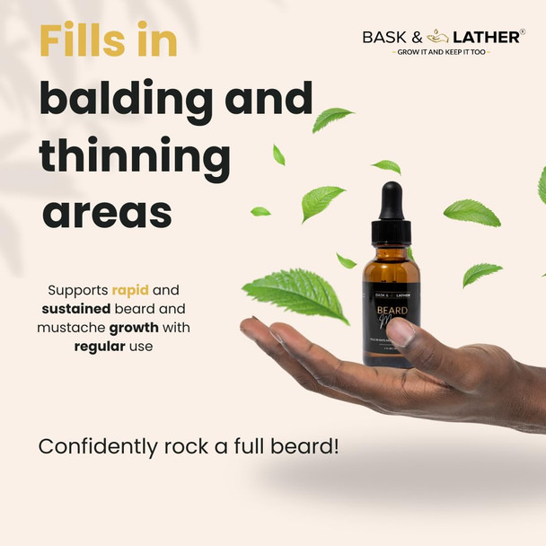 Bask & Lather Beard Magic Growth Oil For Men Helps Stimulate Hair Growth And Softness Natural Oil For Bald Spots And Patchy Or Thin Facial Hair Supports A Thicker Fuller Beard 1 Fl Oz