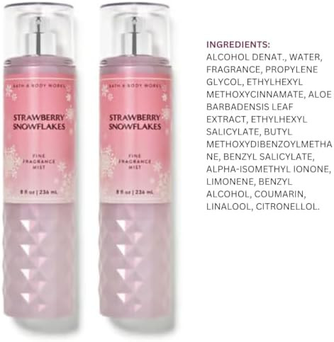 Bath & Body Works Strawberry Snowflakes Fine Fragrance Body Mist  Set 8 Oz Pack Lot Of 2 (Strawberry Snowflakes) 8 Fl Oz (Pack Of 2) 16 Fl Oz