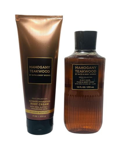 Bath & Body Works Mahogany Teakwood Men'S 3-In-1 Hair Face & Body Wash And Body Cream 2 Piece Set