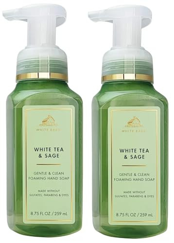 Bath & Body Works Bath And Body Works White Tea & Sage Gentle Foaming Hand Soap 8.75 Ounce 2-Pack (White Sage) 17.5 Ounce