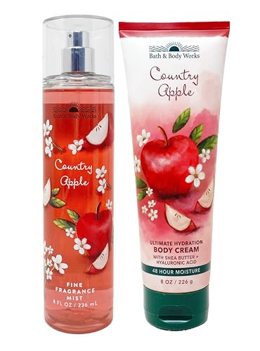 Bath Body Works Country Apple Bundle Includes 1-Tube Country Apple Ultra Shea Body Cream 8 Oz + 1-Bottle Country Apple Fine Fragrance Mist 8 Oz