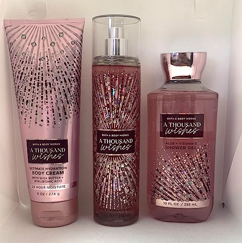 Bath And Body Thousand Wishes Body Care Set. Shower Gel 10 Fl Oz Fine Fragrance Mist 8 Fl Oz And Body Cream 8 Fl Oz