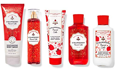 Bath & Body Works Skin Care Bundle Strawberry Pound Cake Wash Mist Cream Shower Gel And Lotion Full Size