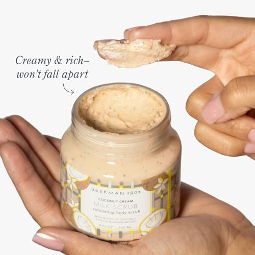Beekman 1802 Glacial Mint & Eucalyptus Exfoliating Milk Body Scrub - 8.0 Fl Oz - Smooths & Evens Out Tone - With Goat Milk & Jojoba Beads - Skin Barrier Safe - Good For Sensitive Skin - Cruelty