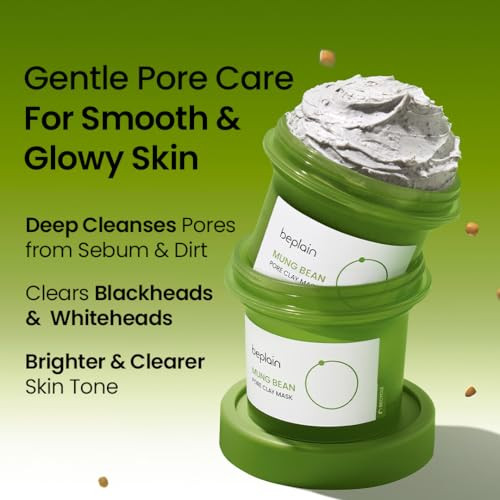 Beplain Mung Bean Pore Clay Mask (4.05 Fl Oz /120Ml)  Fragrance-  Wash Off Mask For Blackhead & Whitehead Care  Quick 3 Minute To Gently Cleanse Exfoliate And Tighten Pores  Korean Skincare