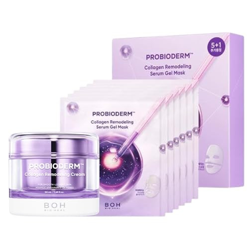 Bioheal Boh Collagen Remodeling Cream + Serum Gel Mask  Anti-Aging Pore-Tightening Set With Collagen Capsules For Firm Smooth Skin  Moisturizer + 6 Hydrogel Sheet Masks