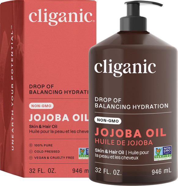 Cliganic Jojoba Oil Non-Gmo Bulk 16Oz  100% Pure For Skin Hair & Face Cold Pressed Natural Hexane  - Hair Relaxer