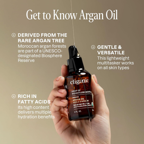 Cliganic Organic Argan Oil 100% Pure (1Oz) - For Hair Face & Skin  Cold Pressed Carrier Oil