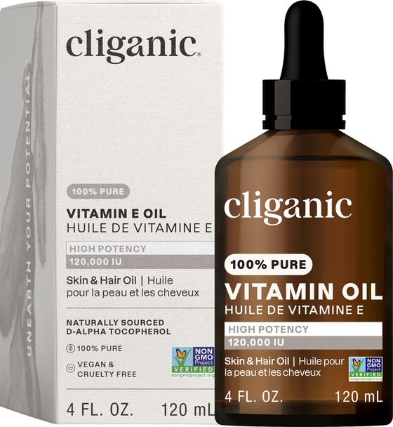 Cliganic Pure Vitamin E Oil For Skin Scars Hair & Face - 30000 Iu Non-Gmo Verified  Natural D-Alpha Tocopherol