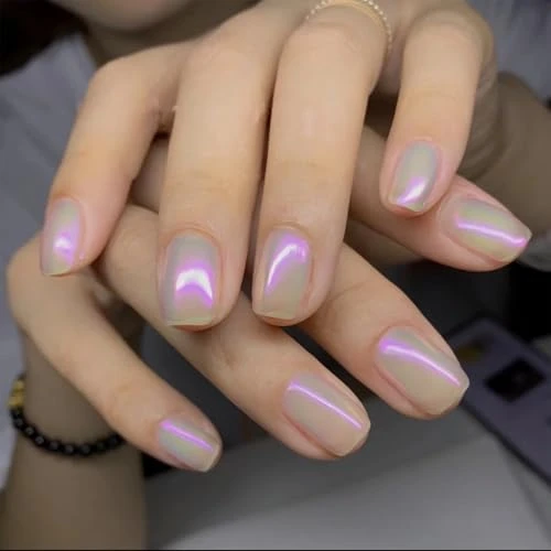 Cosmoo Aurora Iridescent Nail Polish Pearl Pink Shimmer Unicorn Glossy Pearlescent Quick Dry Nails Lacquer For Nail Art Varnish 0.41 Fl Oz