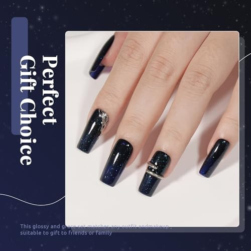 Coslus Midnight Blue Glitter Nail Polish 12Ml Glitter Midnight Blue Quick Dry Nail Lacquer For Nail Art Varnish 0.41 Fl Oz