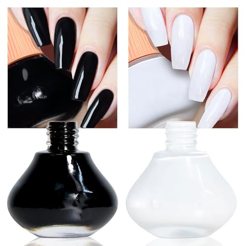 Cosmoo White And Black 2Pcs Nail Polish 12Ml Quick Dry Nail Lacquer Super Lustrous Nail Enamel Polish Shimmer Iridescent Ultrachrome Nail Art Varnish 0.41 Fl Oz/Pcs (Black + White)