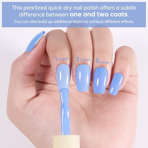 Cosmoo Quick Dry Nail Polish Sky Blue Pearl Nail Lacquercelestial Blue Natural Long Lasting Opaque Professional For Diy Manicure And Pedicure At Home