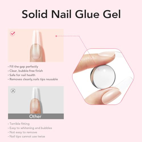 Curvlife Solid Nail Glue For Press On Nails 15G Curv Life Solid Gel Nail Glue For Nail Tips Solid Glue Kit For Clear Acrylic Nail Tips Solid Builder Gel For Nail Strengthen Uv Light Cured (20G Glue)