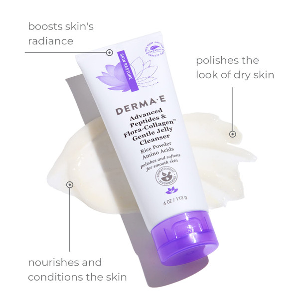 Derma E Advanced Peptides And Vegan Flora-Collagen Gentle Jelly Cleanser Ãƒ¢Ã¢Š¬Ã¢‚¬Å“ Cleansing Face Wash Brightens Hydrates And Reduces Appearance Of Facial Lines And Wrinkles 4 Oz