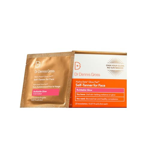 Dr. Dennis Gross Glow Pad Self-Tanner For Face Ãƒ¢Ã¢Š¬Ã¢‚¬Å“ Exfoliating & Anti-Aging Towelette With Ahas & Bhas Buildable Natural Glow Hydrating & Streak- Application 20 Pack