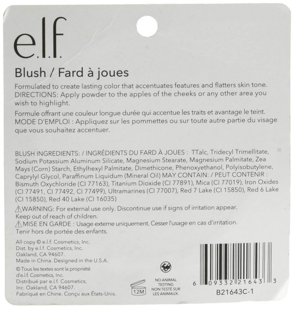 E.L.F. Blush Long-Lasting Blush For Creating A Natural Healthy Glow Flatters Your Skin Tone Vegan & Cruelty-