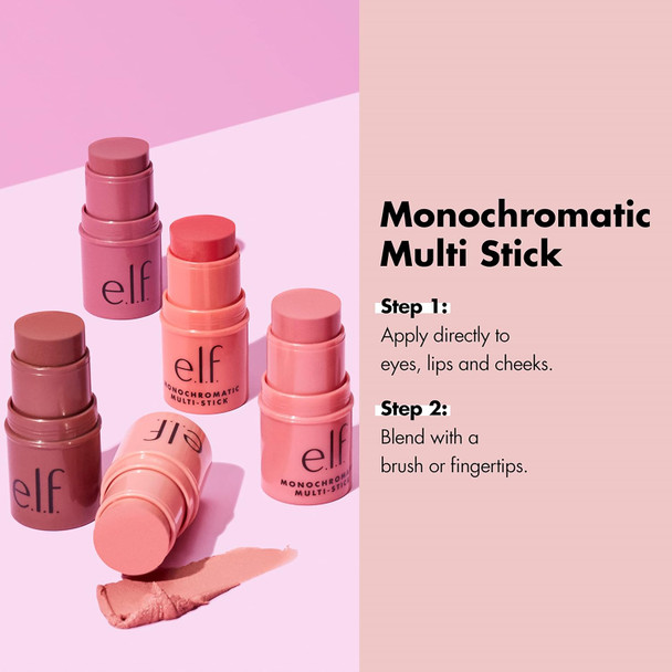 E.L.F. Monochromatic Multi Stick Luxuriously Creamy & Blendable Color For Eyes Lips & Cheeks Dazzling Peony 0.17 Oz