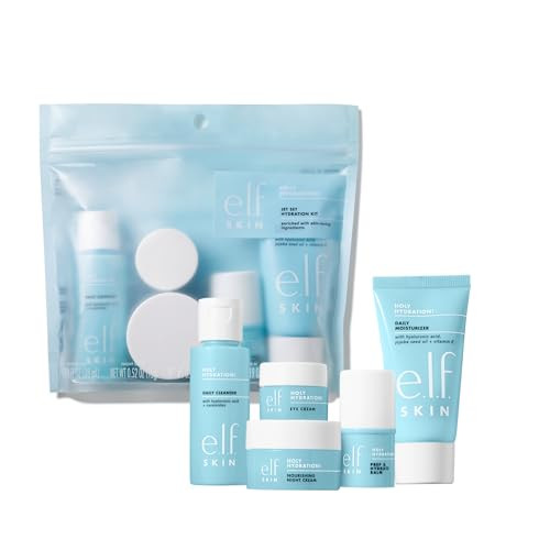 E.L.F. Skin Holy Hydration Jet Set Hydration Kit Travel Friendly Hydrating Skincare Set Face Cleanser Balm Moisturizer Eye Cream & Night Cream Vegan & Cruelty-